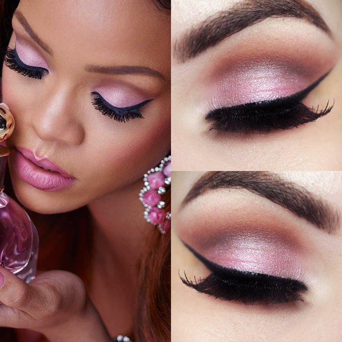 Rihanna maquiagem rosa para pele morena