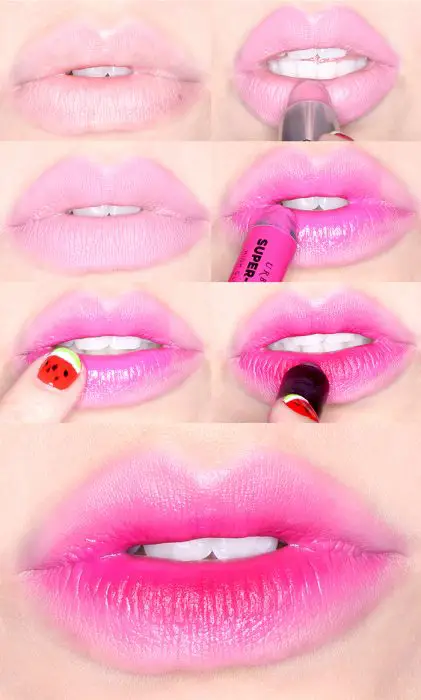 Menina com lábios gradientes rosa 