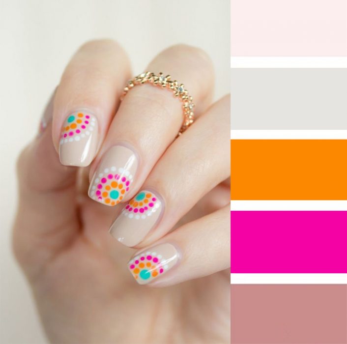 Combinações de unhas nas cores rosa e laranja 