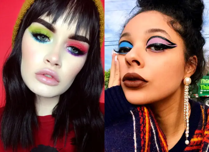 Maquiagem que será tendência em 2022 segundo o Pinterest;  olhos pintados em cores diferentes