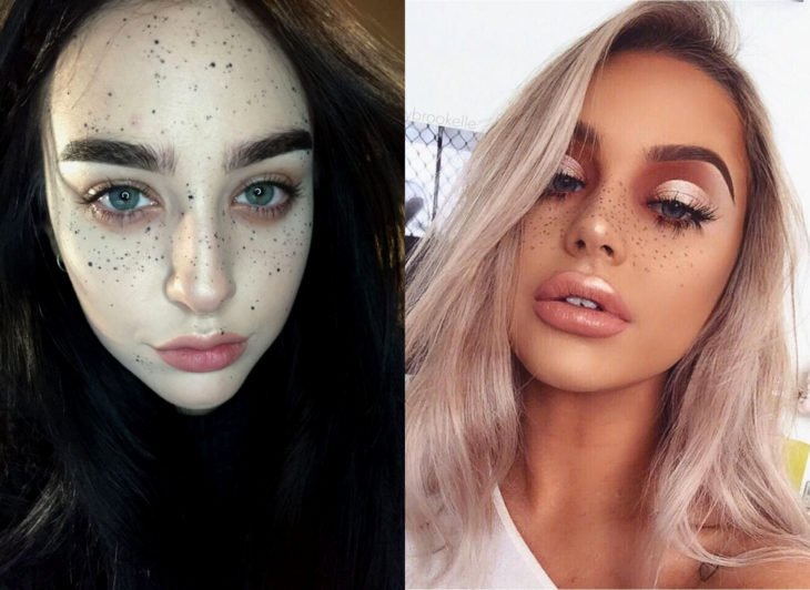 Maquiagem que será tendência em 2022 segundo o Pinterest;  sardas falsas