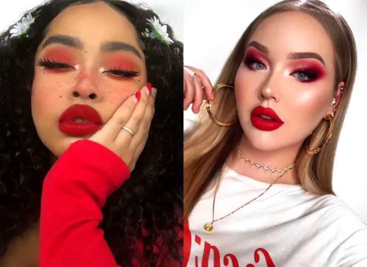 Maquiagem que será tendência em 2022 segundo o Pinterest;  olhos esfumados vermelhos