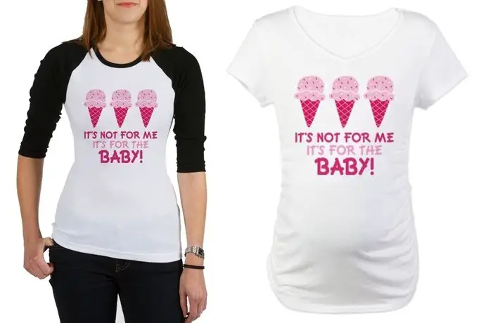 T-shirts com cones de não é para mim é para o bebé 