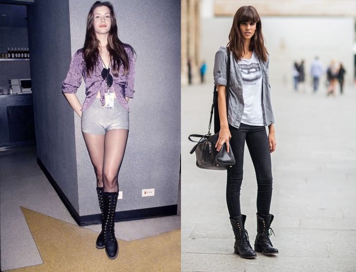 antes e depois das botas de combate da moda dos anos 90 