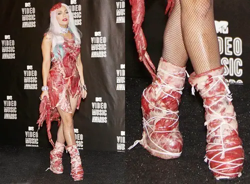 Lady Gaga usando sapatos de carne 