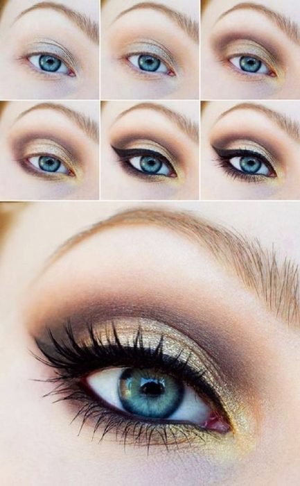 Tutorial de maquiagem para olhos na cor ouro com preto e café 