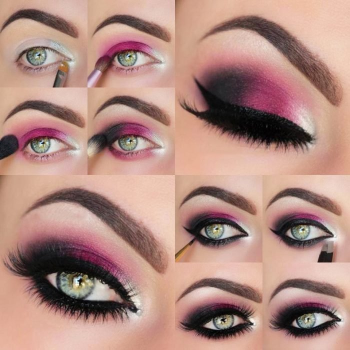 Maquiagem para olhos rosa com preto 