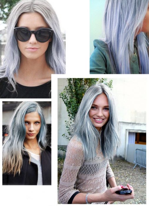 Fotografias de meninas com cabelos grisalhos.