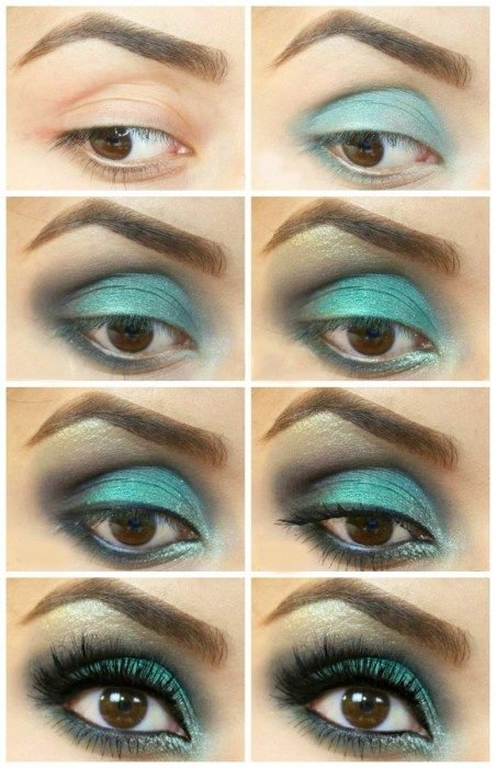 Maquiagem dos olhos para a noite em cor verde brilhante 