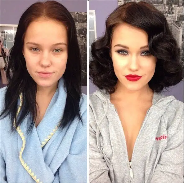 garota antes e depois da maquiagem