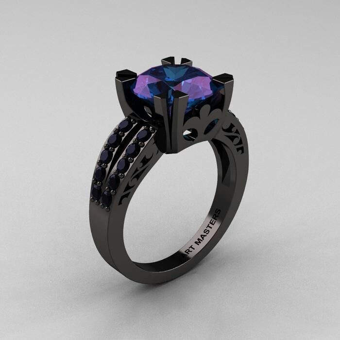 anel de noivado de pedra roxa preta