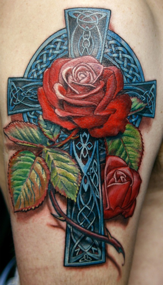 photos-of-tattoos-3d-cross-and-roses