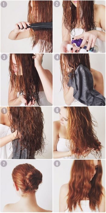 Garota com cabelo molhado colocando musa e secando 