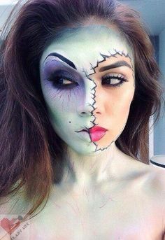 halloween-maquiagem-cadáver-noiva-metade-rosto