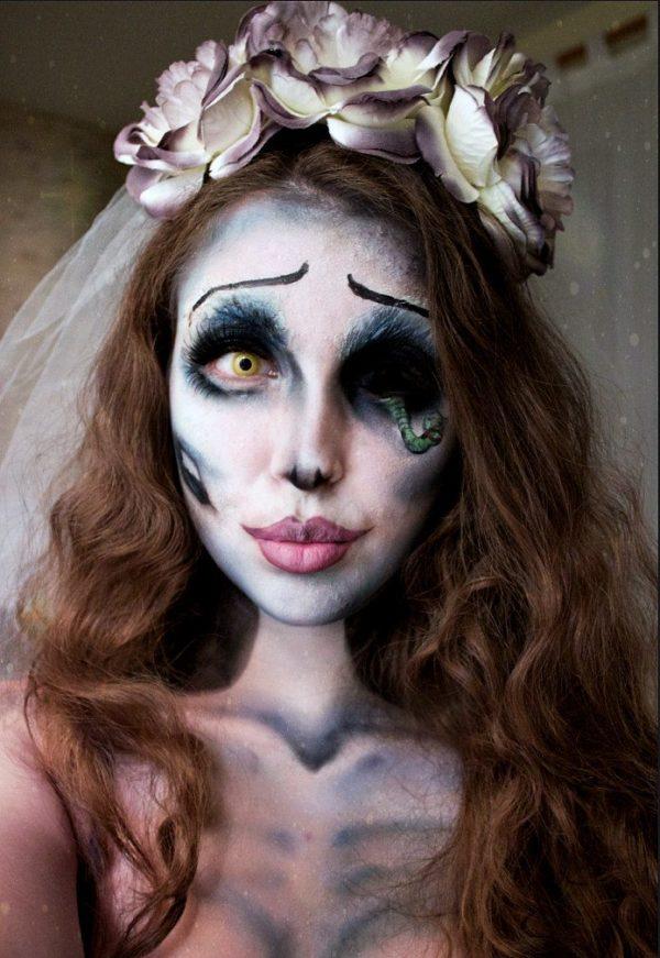 halloween-noiva-cadáver-olho-verme-maquiagem